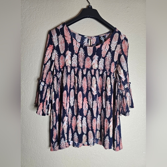 AGNESS & DORA Sway BohoTop Sz‎ M black & Orange Floral Ruffled 3/4 Flare Sleeves - Picture 7 of 8